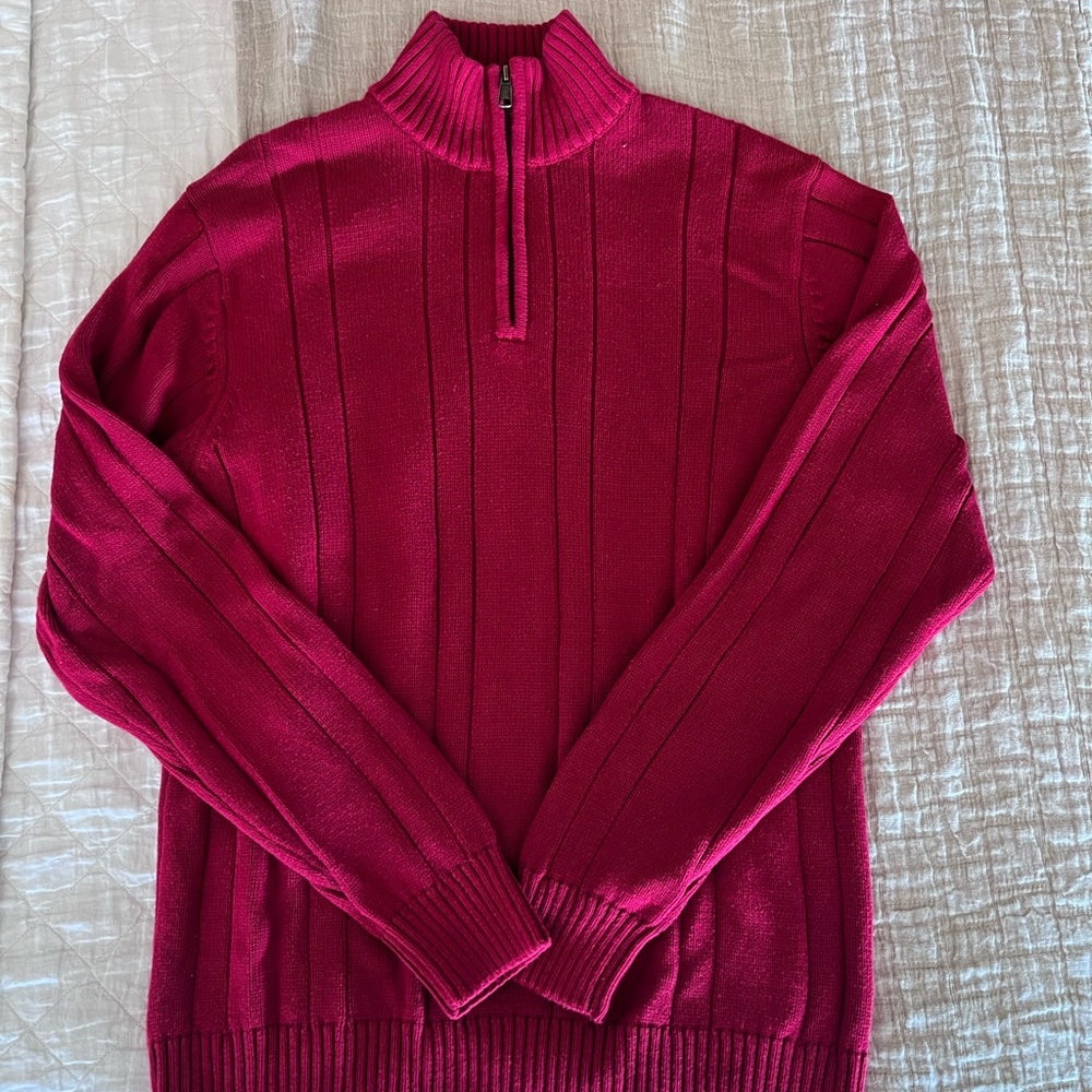 Geoffrey Beene Red Half-Zip Sweater | 100% Cotton | Men’s Large